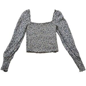 Reformation Top Women's Small Ivory Pinto Smocked Puff Sleeve Floral Cottagecore